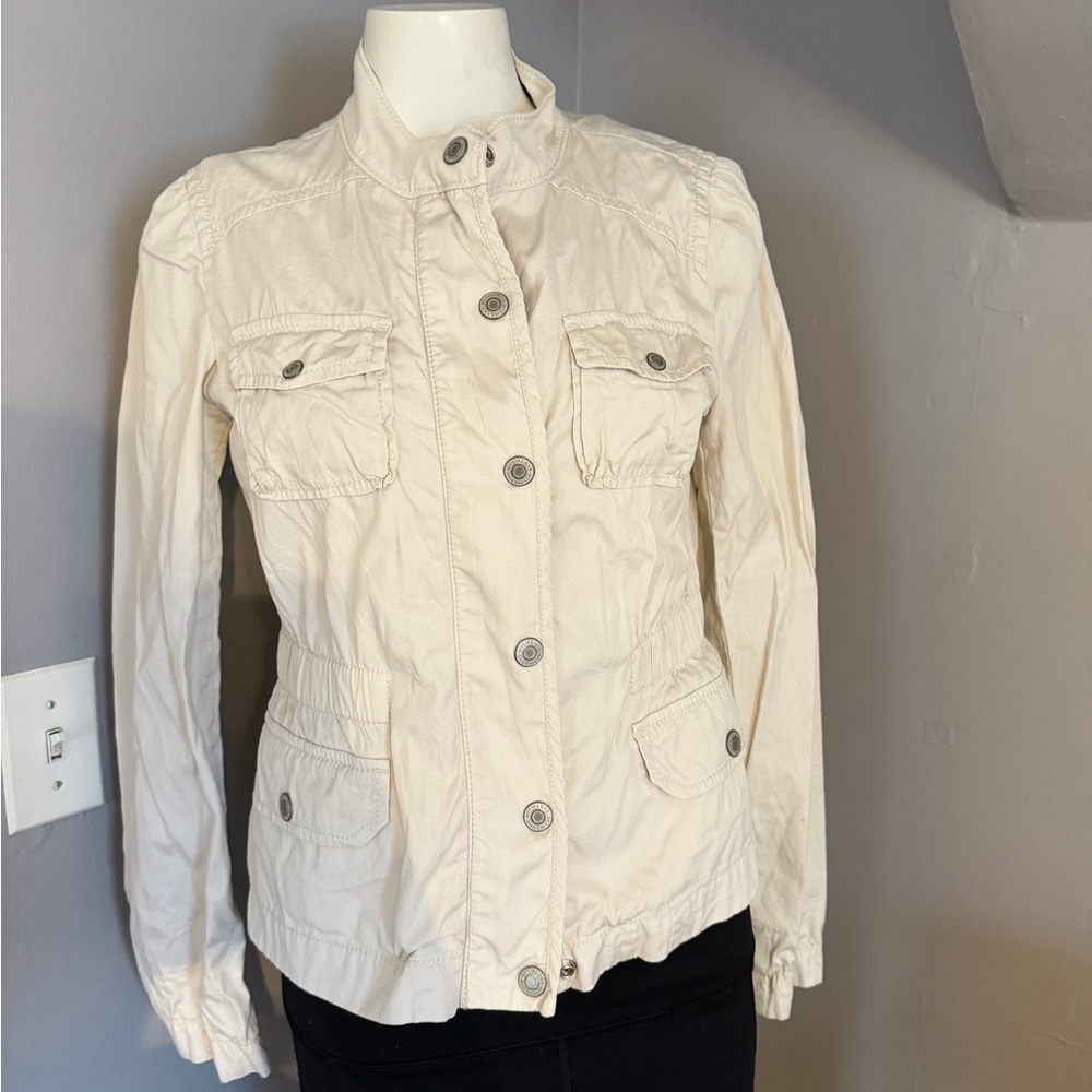 LOFT Cream Button-Front Utility Jacket
